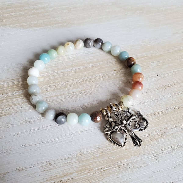 Faith hope love bracelet, inspirational gift for women, religious gifts for her, sobriety gift, catholic jewelry, gemstone bracelet, recover