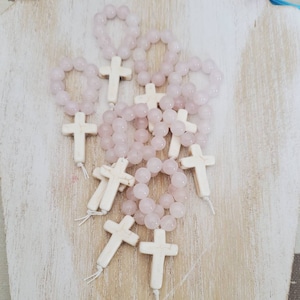 mini rosary for bomboniere, rose quartz rosary beads, baptism rosary favors in bulk, first communion rosary gift, wedding bomboniere gift,
