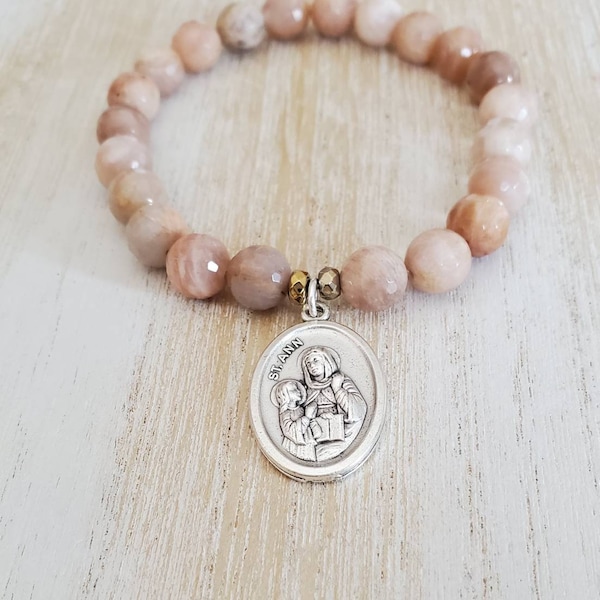 saint anne jewelry, st. anne bracelets, patron saint bracelets, religious gift for women, catholic jewelry, patron saint of pregnancy, medal