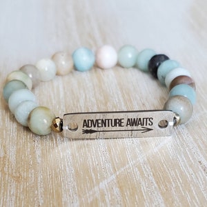 adventure awaits, teenage girls bracelet inspiration, high school graduation gift for her, affirmation jewelry, Christmas gifts for teens