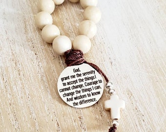 Regalo di preghiera della serenità, regalo di recupero per lui, piccoli grani del rosario, rosario da dito, rosario tascabile, regalo di anniversario di sobrietà, regalo religioso per