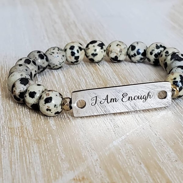 I am enough bracelet, teen mental health affirmation jewelry, bead inspirational bracelet, ed recovery gift for her, survivor abuse, mantra