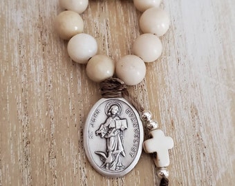 Saint John the Evangelist medal, St. John mini rosary beads, catholic prayer beads, Patron saint of caregivers, John the Apostle, pocket ros