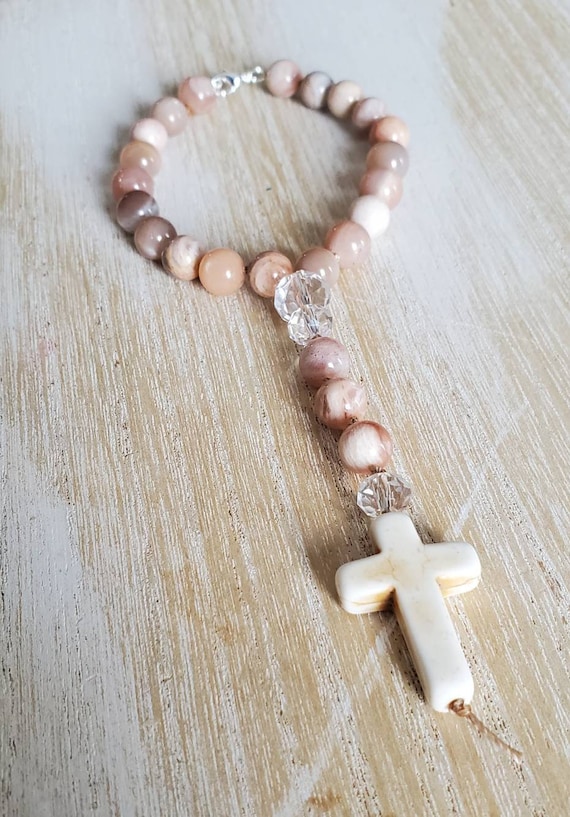 Car Rosary, Catholic Prayer Beads, Mini Rosary Beads, Pink Car