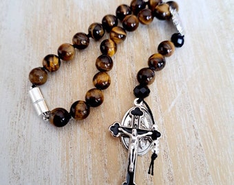 Rosario para espejo de coche, rosario para coche, San Cristóbal, rosario para espejo retrovisor, rosario para coche con piedras preciosas, regalo religioso para él