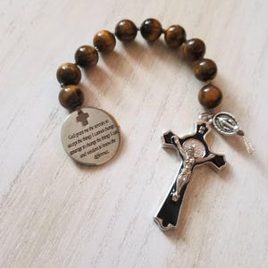 Sobriety serenity prayer rosary, recovery gift for AA NA, one decade pocket rosary, Christian sobriety token, encouragement gift for him