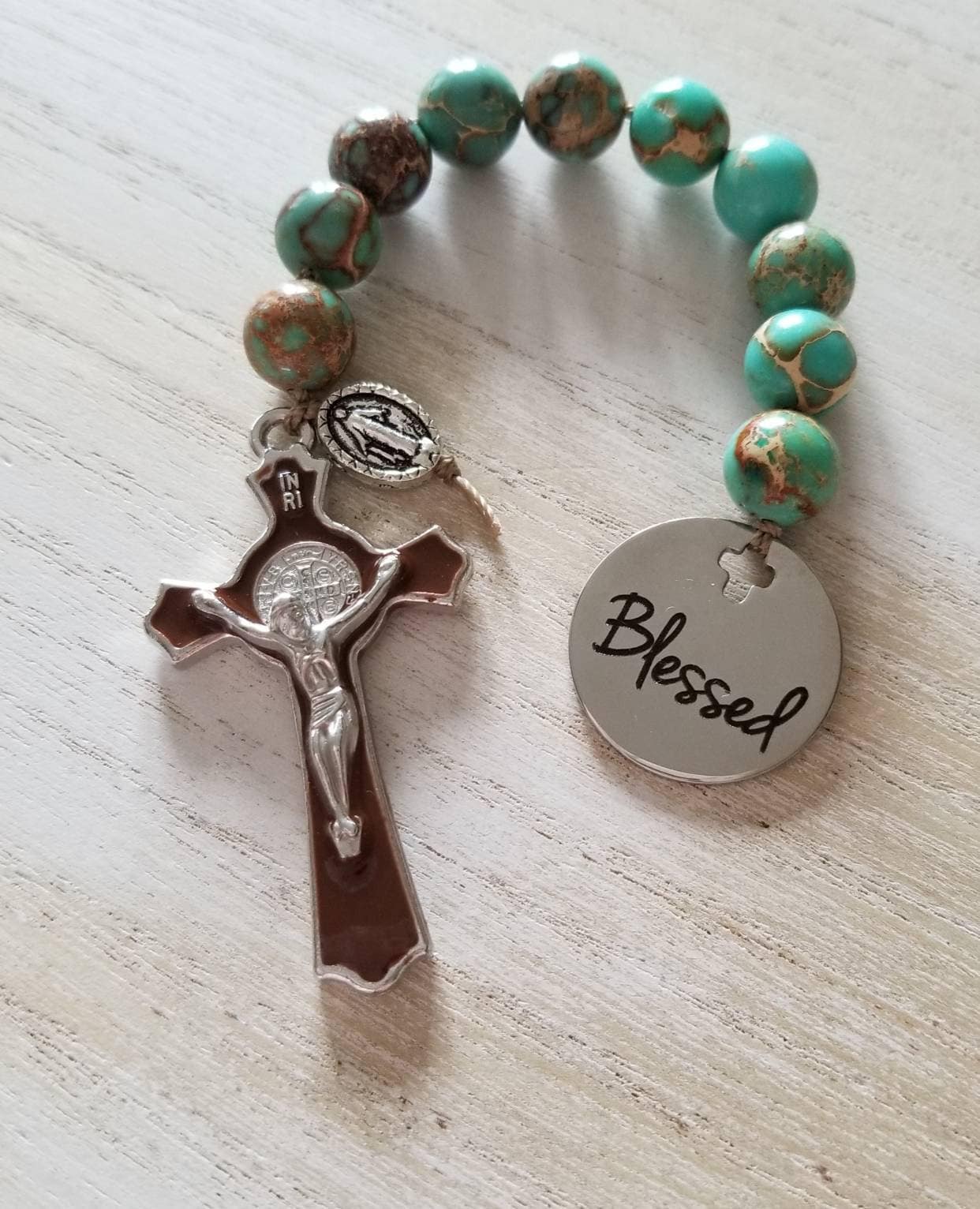 Blessed rosary beads blue rosary catholic prayer beads | Etsy