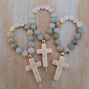 Personalized mini rosary favor, baptism favors for girls, baptism bomboniere for boys, cross favors, finger rosary, first communion favors