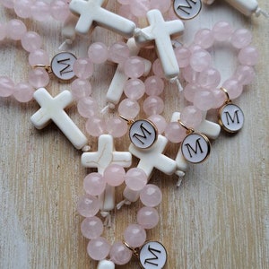 personalized rosary favors , christening giveaways for guests, baptism favors girl, pink rosary beads, small rosary favors, bulk rosaries