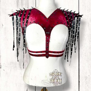 Handcrafted Hand painted Blood stained Pointed Shoulder Warrior Bolero Shrug Harness Horned Spikes Body Cage