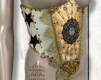 Handmade Celestial Leather Underbust Corset Belt: Renaissance Costume