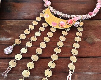 Bollywood Princess Rose Quartz Crystals Handcrafted Statement Choker Necklace Costume Dancewear