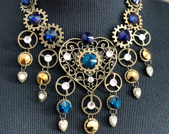 Handmade Heart Of the Ocean Jewels Handmade Steampunk Statement Choker Necklace Wearable art Gifts