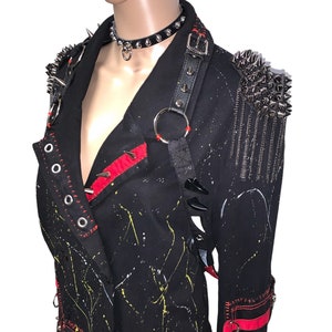 Wasteland Gothic Punk Rocker Reworked Studded Spiked Leather Harness Black Blazer Jacket image 1