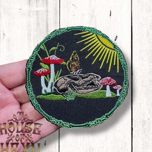 House Of Hexy Woodland Fox Skull Patch: Embroidered Butterfly and Mushrooms