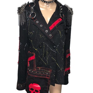 Wasteland Gothic Punk Rocker Reworked Studded Spiked Leather Harness Black Blazer Jacket image 6