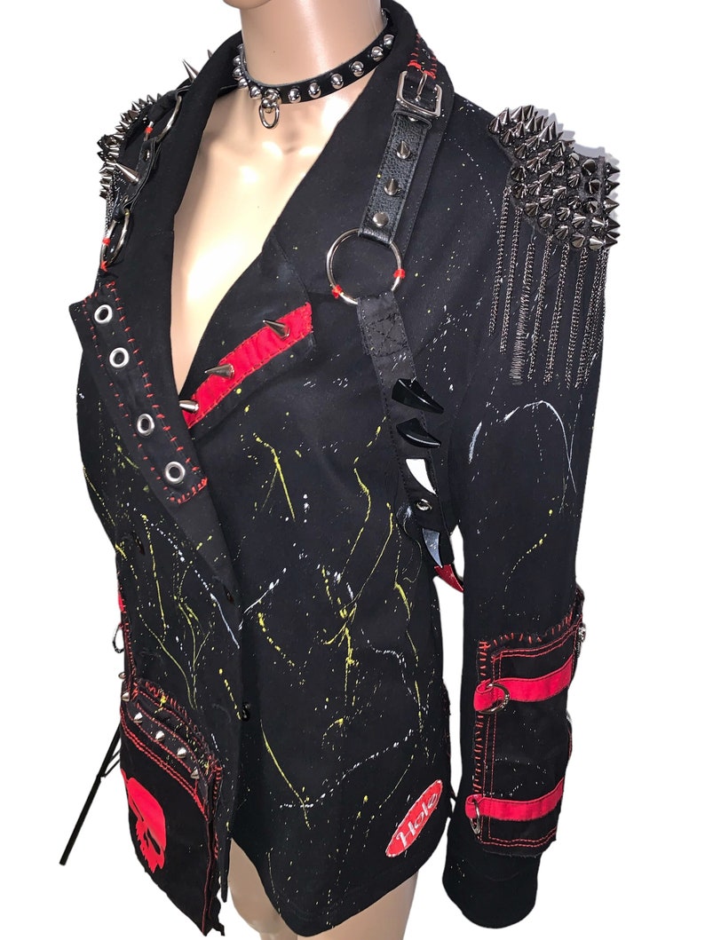 Wasteland Gothic Punk Rocker Reworked Studded Spiked Leather Harness Black Blazer Jacket image 1