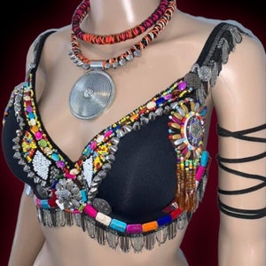 Triangle Fusion Belly Dance Top / Sequined Halter Top / S M L