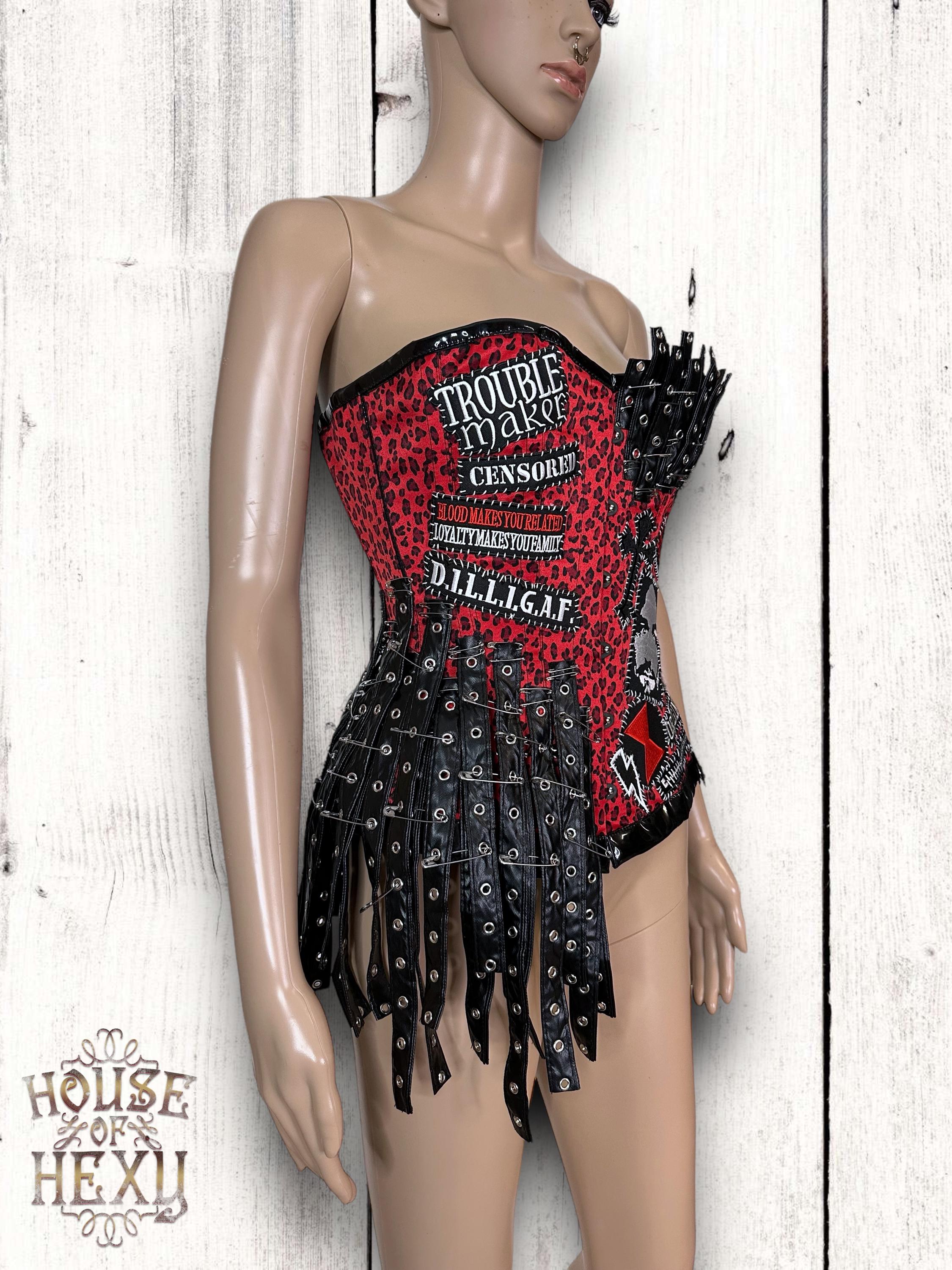 Ceinture Corset Large Punk Pour Femme - Style Gothique Péplum Avec Ruches, Plissés Et Chaînes