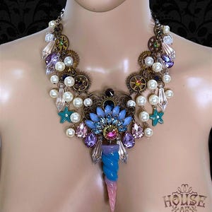 Collana sirena steampunk: girocollo con perle di cristallo