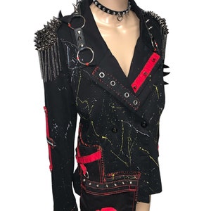 Wasteland Gothic Punk Rocker Reworked Studded Spiked Leather Harness Black Blazer Jacket image 4