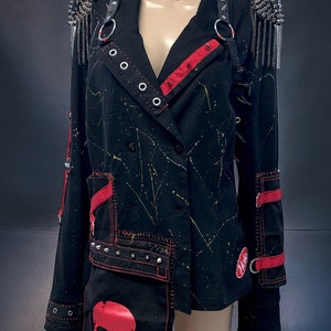 Wasteland Gothic Punk Rocker Reworked Studded Spiked Leather Harness Black Blazer Jacket image 2