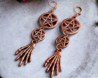 Witches Pentacle Metallic Copper Statement Dangle earrings