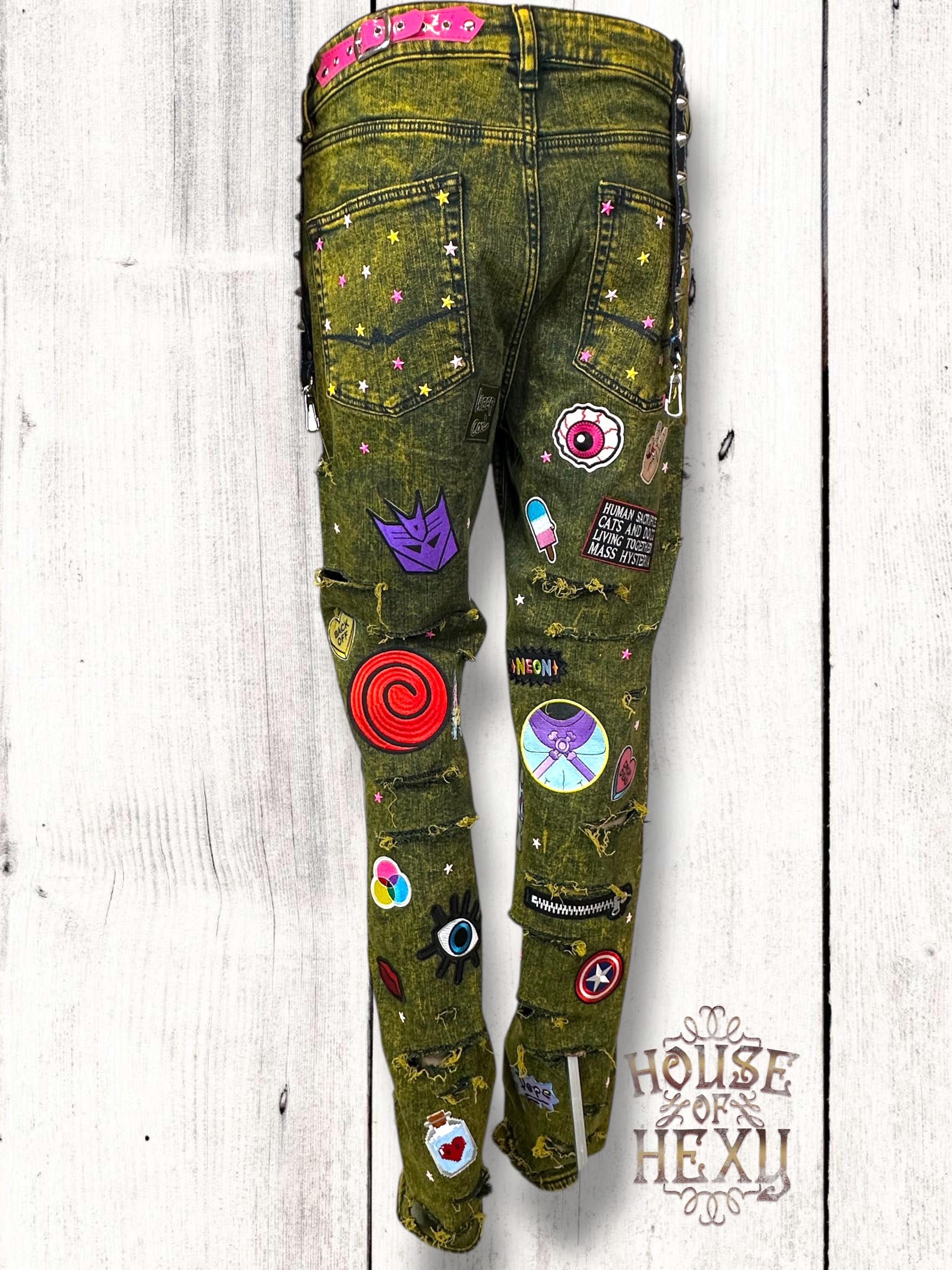 Y2K Patchwork Denim Jeans: Distressed 90s Streetwear - Etsy