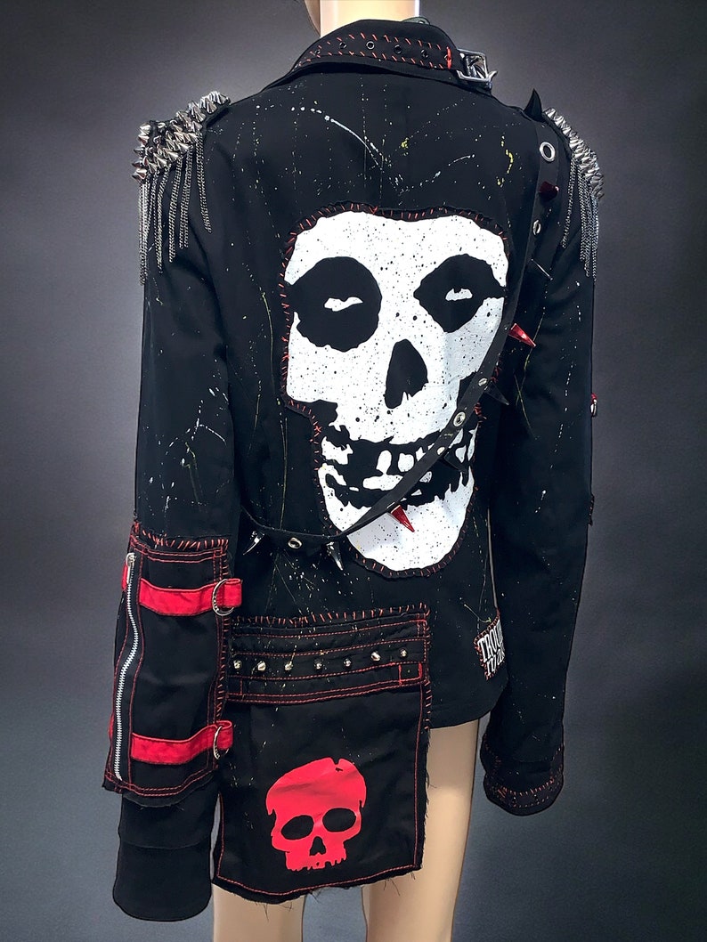 Wasteland Gothic Punk Rocker Reworked Studded Spiked Leather Harness Black Blazer Jacket image 3