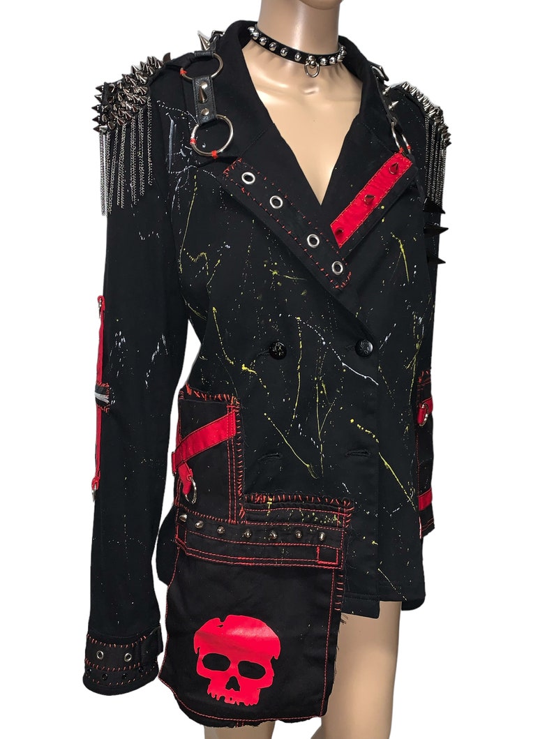 Wasteland Gothic Punk Rocker Reworked Studded Spiked Leather Harness Black Blazer Jacket image 7
