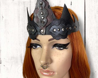 Handcrafted Cowhide Leather Barbarian Crown: Studded Warrior Headpiece