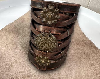 Hand Painted Leather Cuff Bracelet: Medieval Warrior, Sky Pirate, Ren Faire LARP