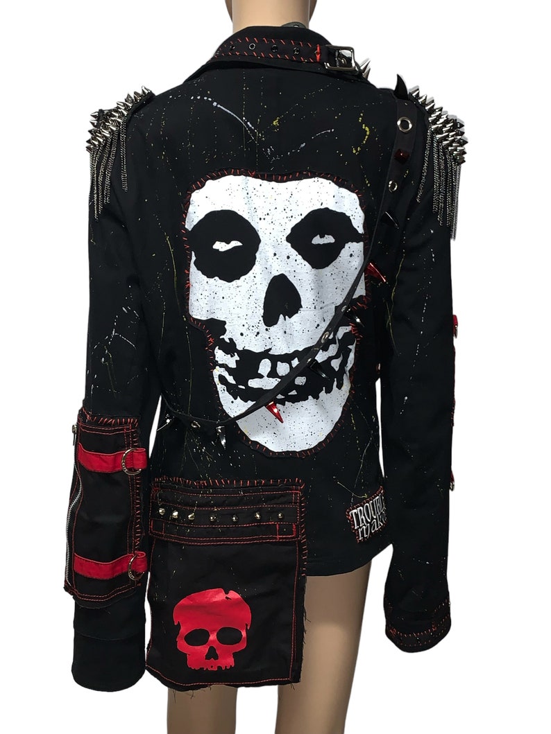 Wasteland Gothic Punk Rocker Reworked Studded Spiked Leather Harness Black Blazer Jacket image 8