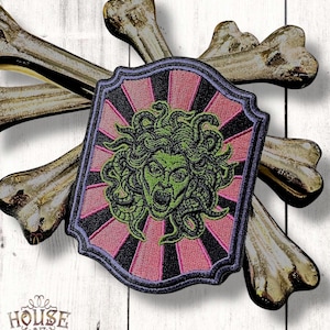 House Of Hexy Ornate framed Medusa Gorgon Snakes Feminine Rage Goddess Deity Limited Edition Iron on patch Halloween Mythology Gifts