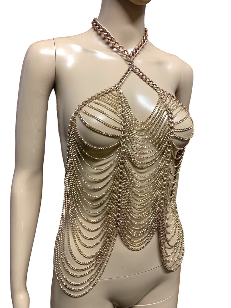 Copper Gold Body Chain Harness Cage Bra Body Jewellery Costume LARP Dancewear Wasteland Festival Accessories image 3