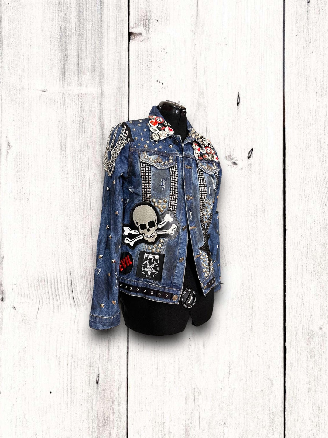 House of Hexy Distressed Punk Grunge Reworked Studded Patchwork Chain Harness Denim Jacket Unisex Fit - Etsy il 1080xN.6324565781 nhe1