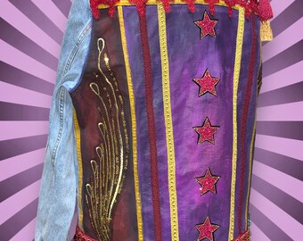 One Of A Kind Victorian Circus Gypsy Artisan Custom  Upcycled Reworked Vintage Tassle Trim Denim Jacket Festival