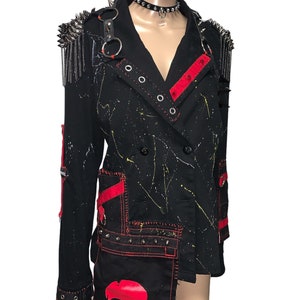 Wasteland Gothic Punk Rocker Reworked Studded Spiked Leather Harness Black Blazer Jacket image 5
