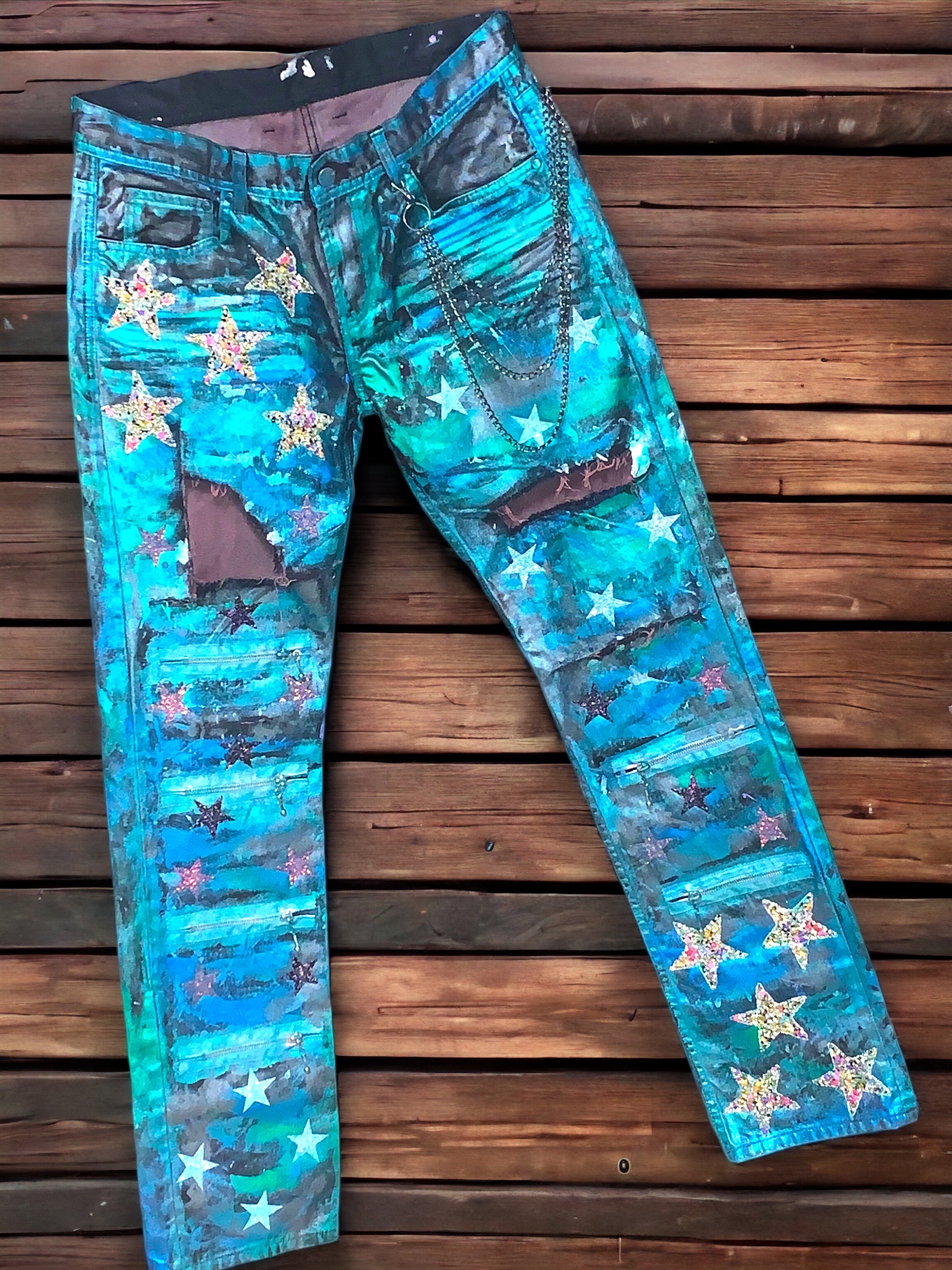 ROCKSTAR Jeans Mens Size 40 Graffiti Urban Biker Rocker Paint Spatter  Button Fly