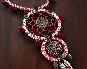 Dark Boho Fusion Handcrafted macrame Dreamcatcher Wrapped Statement Chunky Choker Necklace