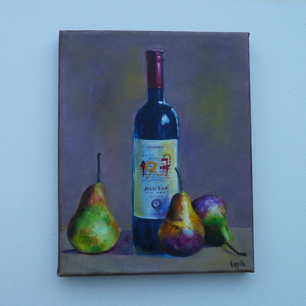 A French Wine with Pears   Fine Wine Paintings