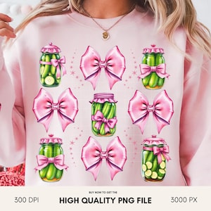 Bocal à cornichons coquette avec noeud | Esthétique cornichon des cliparts | Pickle Designs PNG | Coquette cornichon PNG | Amateurs de cornichons png | Avec de l&#39;aneth png