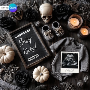 Halloween Pregnancy Announcement, Ghost Pregnancy Announcement, Witchy Pregnancy Announcement, Editable Digital Announcement Template, Canva