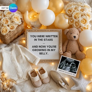 Space Pregnancy Announcement Template, Over The Moon Baby Reveal, Space-Themed Baby Announcement, Space Adventure Pregnancy Reveal, Canva