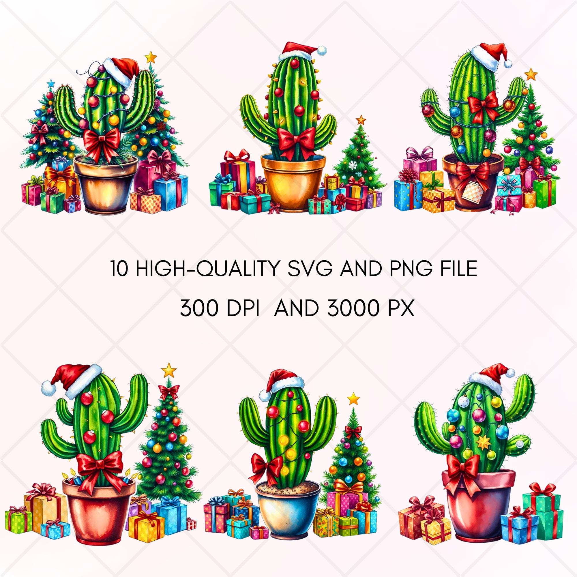 Christmas Cactus Clipart, Whimsical Cactus Svg, Cute Cactus Clipart ...