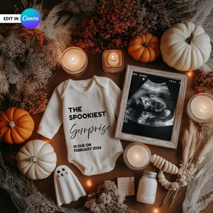 Halloween Pregnancy Announcement: Witchy Ghost Canva Template (Digital Download)