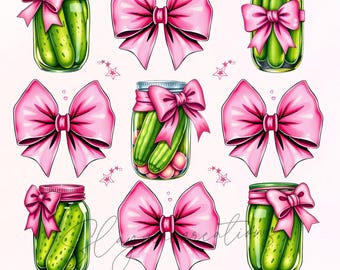 Coquette Pickle Png | Coquette Pickle Jar with Bow | Aesthetic Pickle Clipart | Pickle Designs Png | Pickle Lovers Png | Dill With It Png