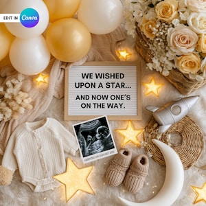 Space Pregnancy Announcement Template, Over The Moon Baby Reveal, Space-Themed Baby Announcement, Space Adventure Pregnancy Reveal, Canva