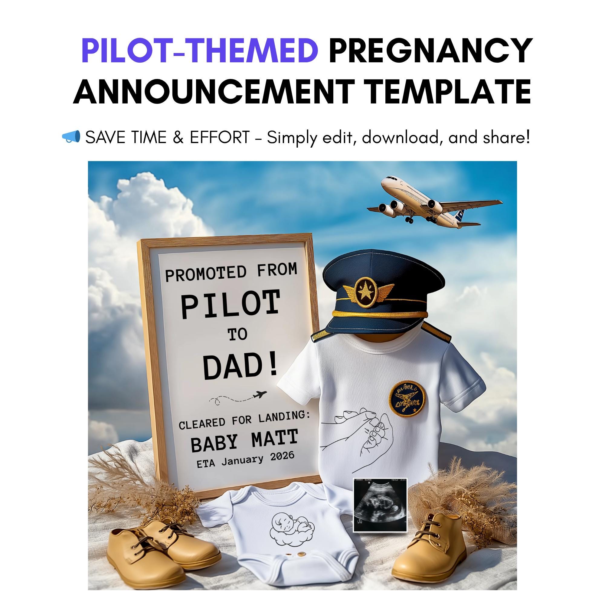 Pilot Announcement Example Pilot Baby Announcement Template, Editable Canva Reveal (digital ...