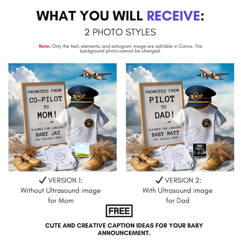 Pilot Announcement Example Pilot Baby Announcement Template, Editable Canva Reveal (digital ...